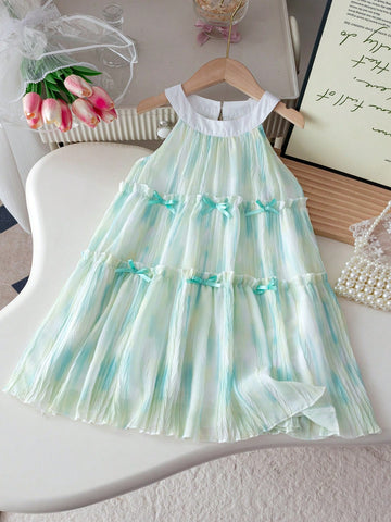 Kids Girls Floral Sweet Summer Dress, Suitable For Casual, Party, Event Wear, Elegant And Glamorous