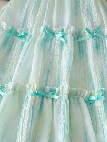 Kids Girls Floral Sweet Summer Dress, Suitable For Casual, Party, Event Wear, Elegant And Glamorous