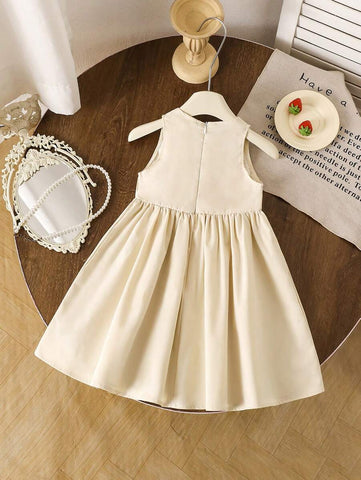 Kids Girls' Minimalist Casual Fashion Versatile Pleated Sleeveless Dress