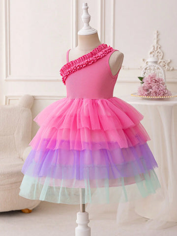Young Girl Floral Patchwork Colorful Cake Mesh Tutu Dress. With Its Sweet, Dreamy Design, This Dress