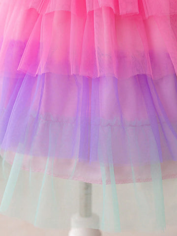 Young Girl Floral Patchwork Colorful Cake Mesh Tutu Dress. With Its Sweet, Dreamy Design, This Dress