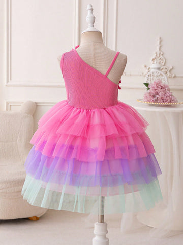Young Girl Floral Patchwork Colorful Cake Mesh Tutu Dress. With Its Sweet, Dreamy Design, This Dress