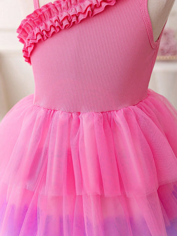Young Girl Floral Patchwork Colorful Cake Mesh Tutu Dress. With Its Sweet, Dreamy Design, This Dress