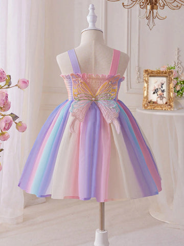 Young Girl Rainbow Butterfly Dress, Korean Fashion Summer 2020 2025 Children Sleeveless Dress