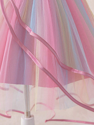 Kids Young Girls Christmas Party Wear Elaborate Sequin Sleeveless Colorful Tulle Faux Pearl Princess Dress