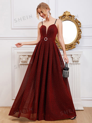 Glitter Mesh Overlay Cami Bridesmaid Dress