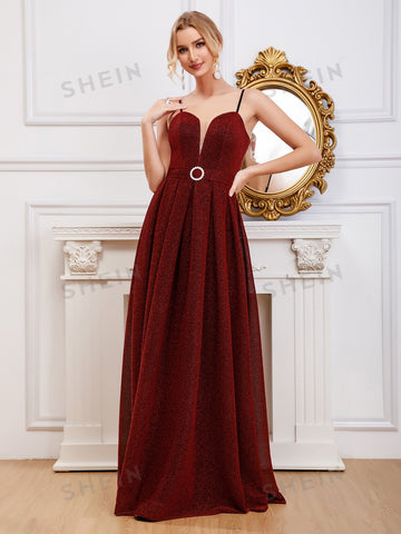 Glitter Mesh Overlay Cami Bridesmaid Dress