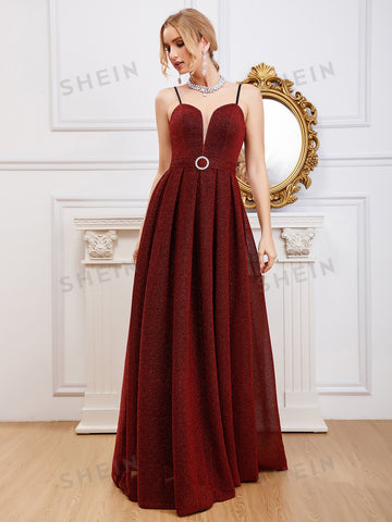 Glitter Mesh Overlay Cami Bridesmaid Dress