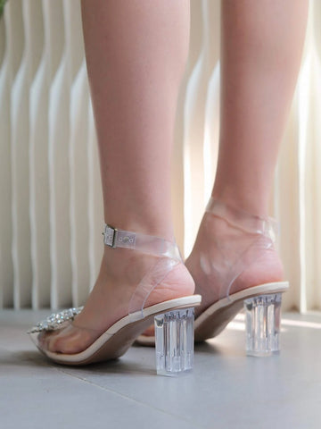 Go With Jumpsuit Women's Pointed Toe High Heels, Cute Kitten Heeled Sandals With Rhinestone Bow Decoration