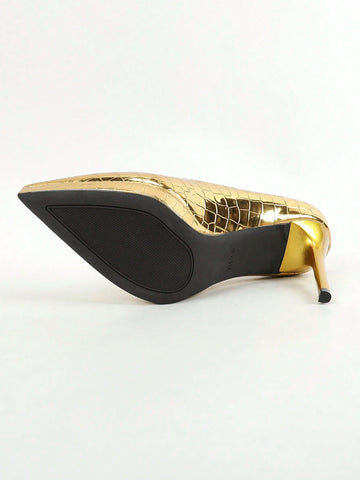 Gold Marble Waterproof Platform High Heel Pumps, Spring Autumn New Pointed Toe Stiletto Comfortable Women Shoes