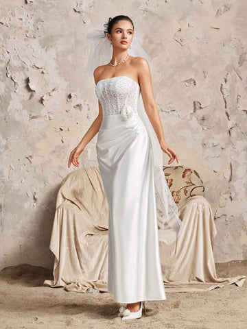 Gorgeous Off Shoulder Beaded Embroidered Baroque Sequin Corset Formal Evening Prom Mermaid Wedding Dress For Bride