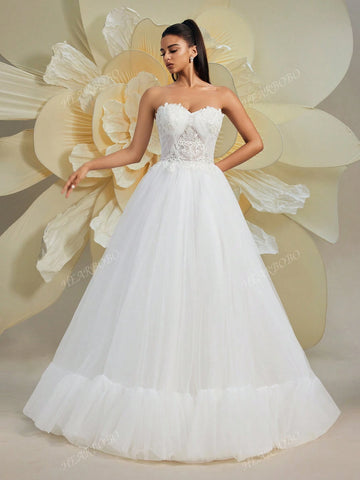 Gorgeous Sleeveless Off-The-Shoulder Solid Color Heavily Beaded Embroidered Puff A-Line Wedding Dress, White Bridal Gown For Formal Occasions