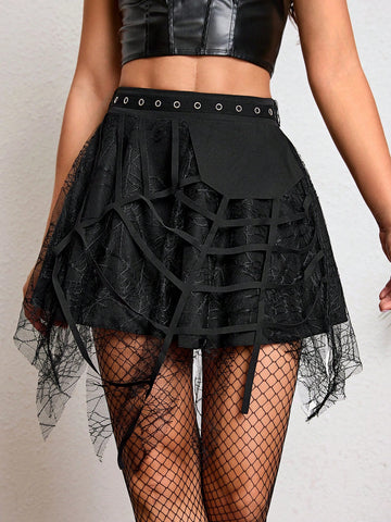 Goth Style Punk Mini Skirt, Fashion Casual Versatile A-Line Skirt For Women