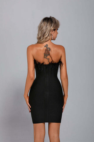 Grace Black Strapless Feather Mini Dress