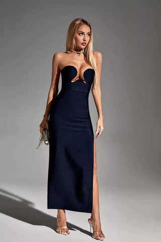Gracie Black High Slit Maxi Dress