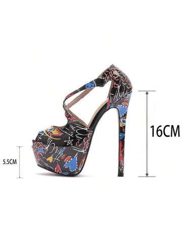 Graffiti Women High Platform Super High Heel Pointed Toe Pumps