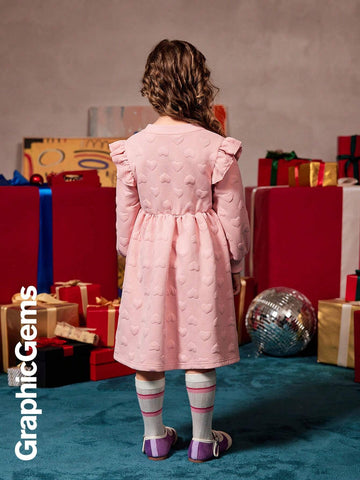 GraphicGems Girls Cute Embroidered Long Sleeve Round Neck Padded Knit Dress, Christmas Dress