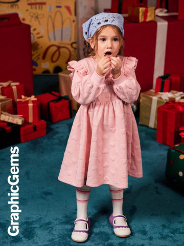 GraphicGems Girls Cute Embroidered Long Sleeve Round Neck Padded Knit Dress, Christmas Dress