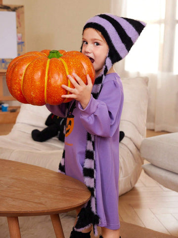 Halloween Party Pumpkin Print Long Sleeve Sweatshirt Dress