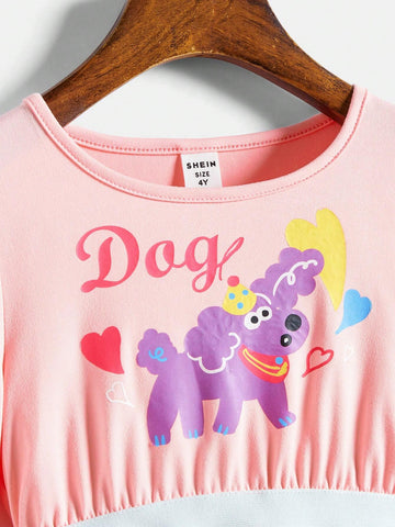 GraphicGems Young Girl Casual Cartoon Print Ombre Mesh Splice Long Dress, Autumn