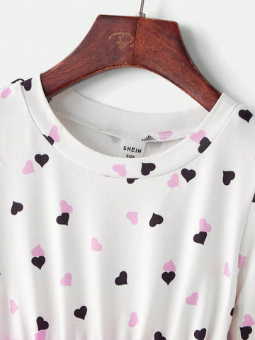 GraphicGems Young Girl Heart Print Mesh Patchwork Mini Dress