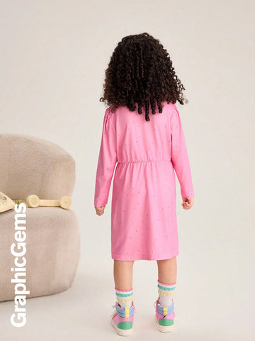 Young Girl Round Neck Long Sleeve Printed Casual Dress