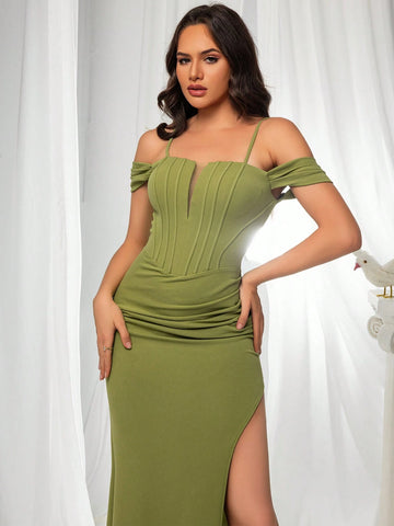 Green Off Shoulder Elegant Women's Evening Dress Long Prom Gown