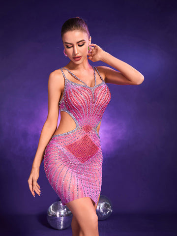 Grey Crystal Cutout Mini Dress