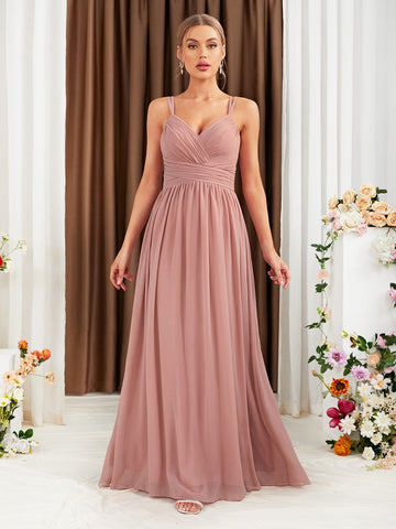 Guipure Lace Insert Chiffon Bridesmaid Dress