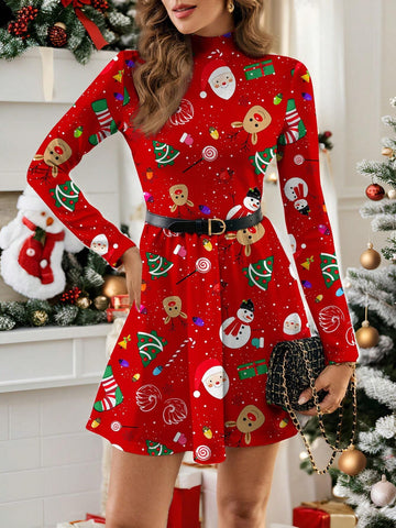 Gulsengunel Funnel Neck Plaid Sleeveless Dress, Casual Minimalist Style For Women, Suitable For Autumn/Winter & Christmas