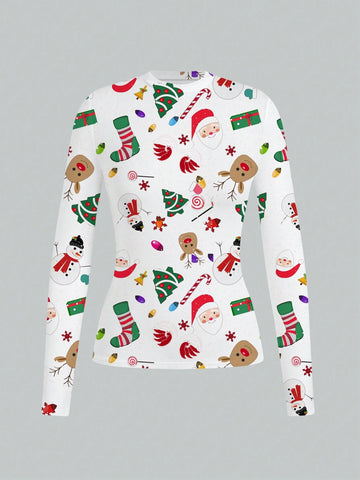 White Casual Minimalist New Year Women Knitwear T-Shirt, Suitable For Women Winter Clothing,