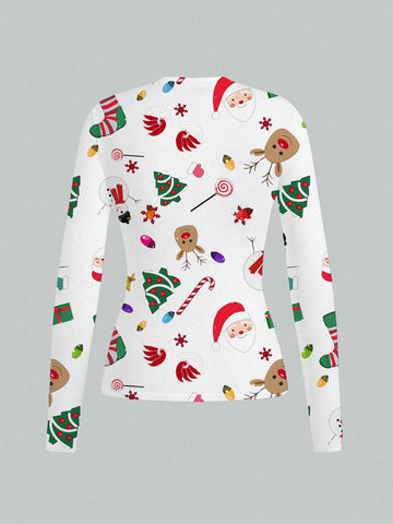 White Casual Minimalist New Year Women Knitwear T-Shirt, Suitable For Women Winter Clothing,