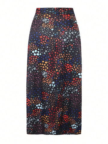 Gulsengunel Women's Floral Print Side Slit Skirt