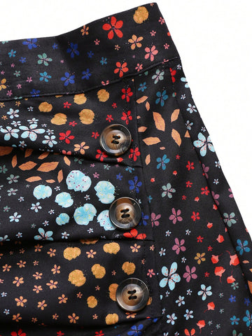 Gulsengunel Women's Floral Print Side Slit Skirt