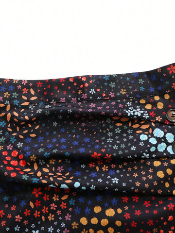 Gulsengunel Women's Floral Print Side Slit Skirt