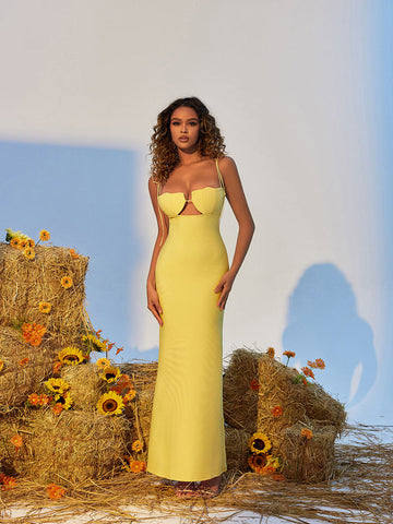 Gwyn Shell Cutout Maxi Bandage Dress In Yellow