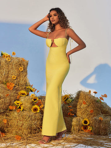Gwyn Shell Cutout Maxi Bandage Dress In Yellow