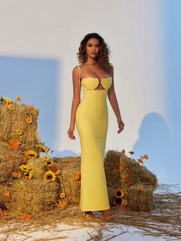 Gwyn Shell Cutout Maxi Bandage Dress In Yellow
