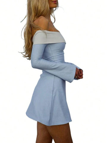 HELYO Ladies New Color Matching Tube Top Off-Shoulder Waist Dress