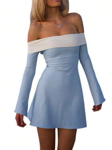 HELYO Ladies New Color Matching Tube Top Off-Shoulder Waist Dress