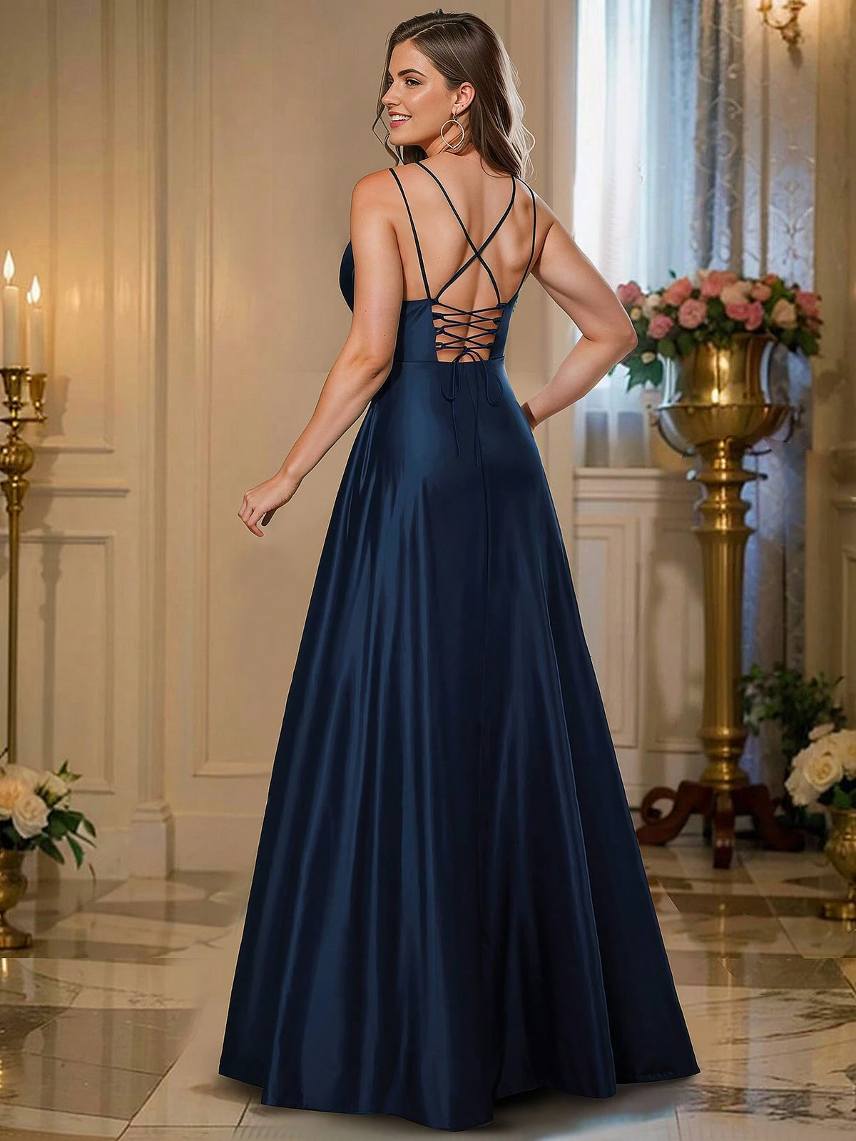 HOMEYEE Elegant Long Evening Dress/Vintage Casual Sexy Spaghetti Strap Dress For High-End Banquet/Party