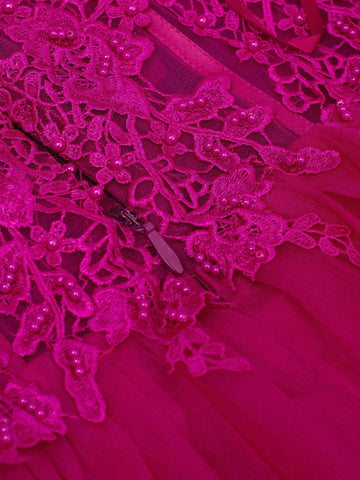 HOMEYEE Lace Mesh Patchwork Beaded Cocktail Evening Dress, Sexy And Elegant, Perfect For Weddings, Bridesmaids, Parties