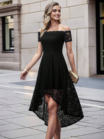HOMEYEE Off Shoulder Lace Vintage Casual Holiday Party Cocktail Dress