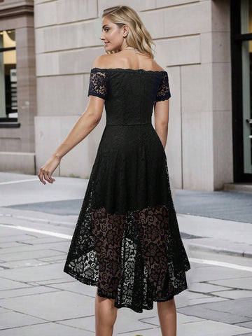 HOMEYEE Off Shoulder Lace Vintage Casual Holiday Party Cocktail Dress