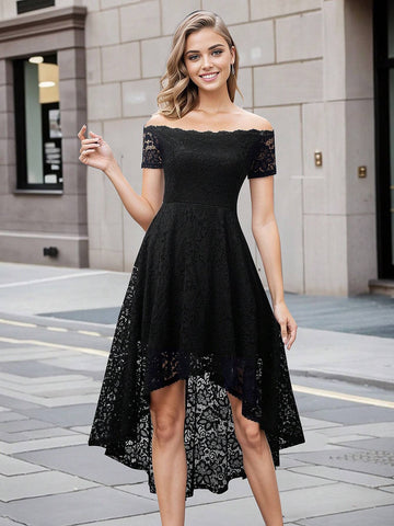 HOMEYEE Off Shoulder Lace Vintage Casual Holiday Party Cocktail Dress