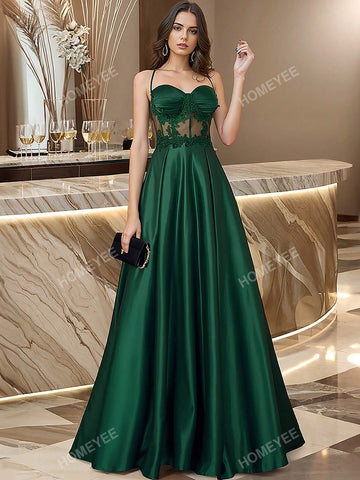 HOMEYEE Sexy Lace Spaghetti Strap Hollow Out Long Dress For Cocktail Party, Vintage & Casual