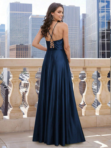 HOMEYEE Sexy Spaghetti Strap Evening Dress, Vintage Casual Holiday Elegant Banquet Party Maxi High-End Dress
