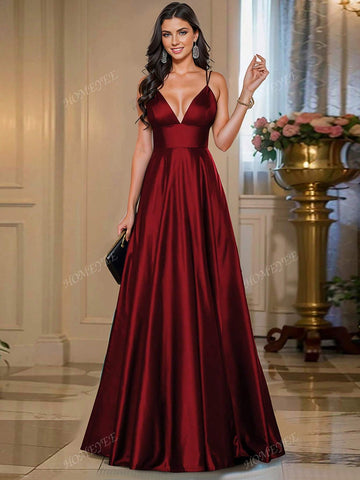 HOMEYEE Sexy Spaghetti Strap High-End Vintage Casual Elegant Evening Gown, Long Dress For Party And Banquet