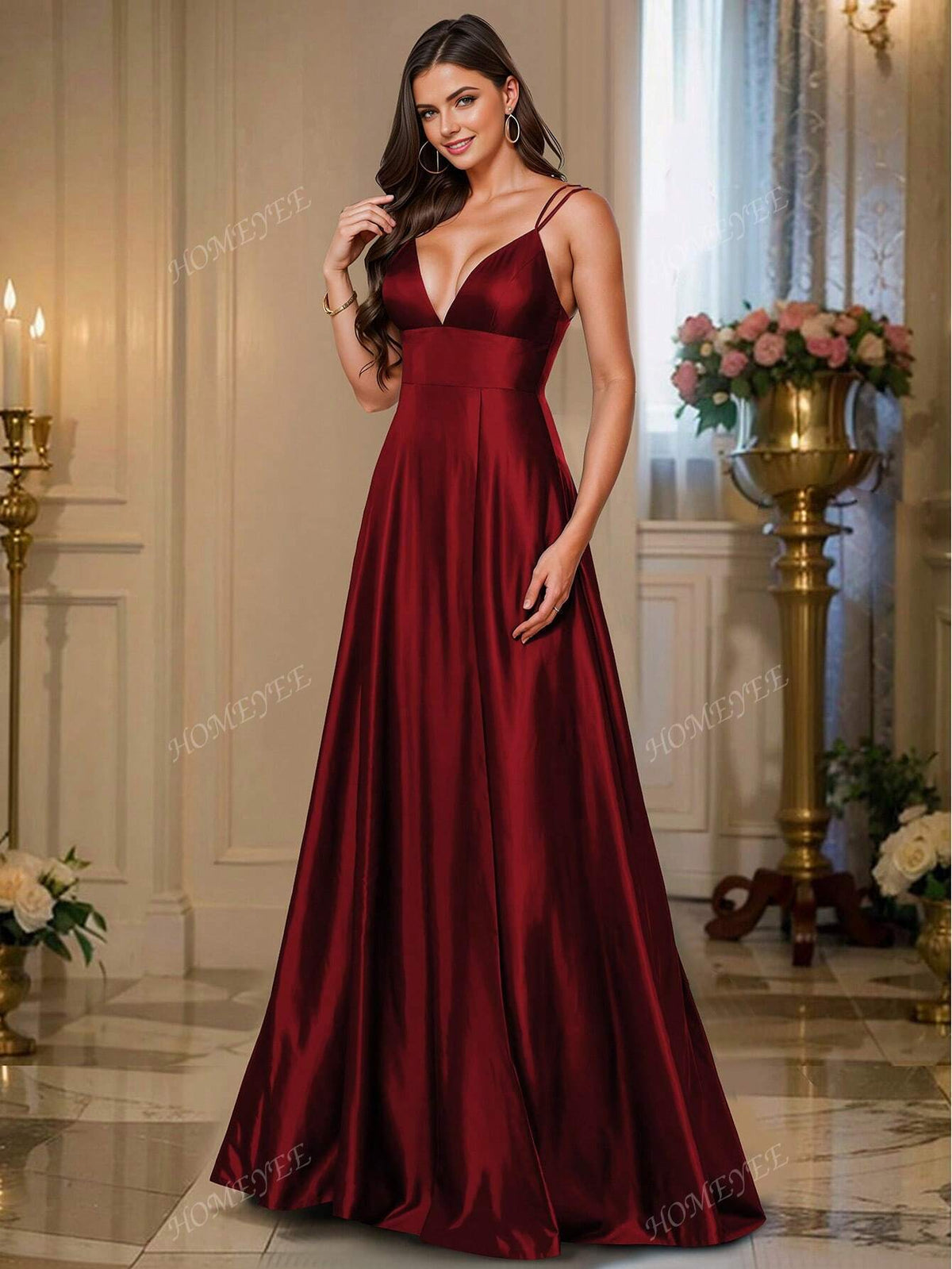 HOMEYEE Sexy Spaghetti Strap High-End Vintage Casual Elegant Evening Gown, Long Dress For Party And Banquet