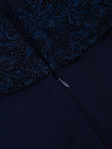 HOMEYEE Sleeveless V-Neck Lace Spliced Sexy Backless 2 In 1 Long Evening Dress For Elegant Cocktail Party